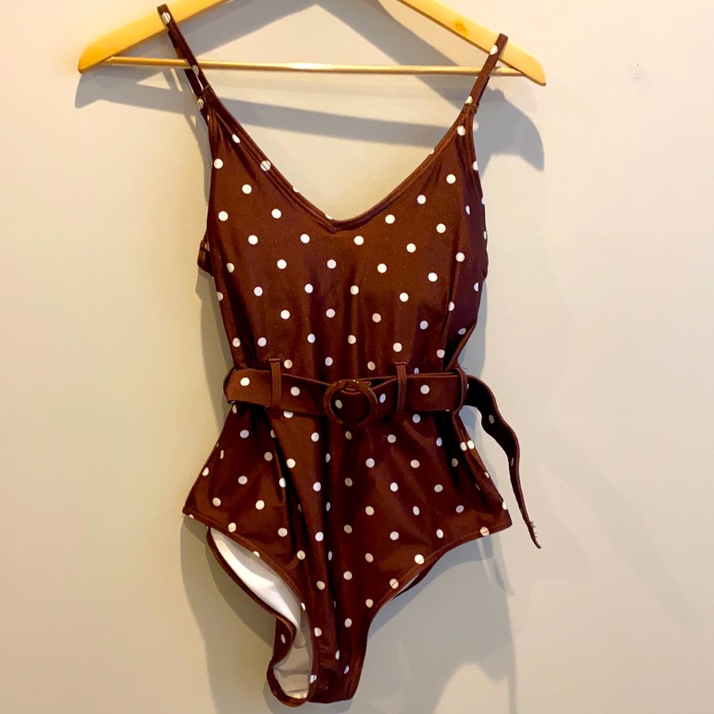Asos/ new look US 8 poka dot with belt swimsuit